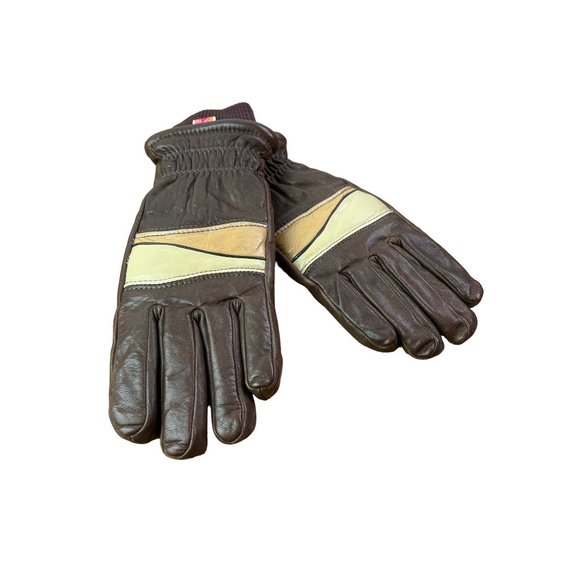 Vintage Kombi Gloves Brown Leather Beige MOD Retro Accessories - Picture 3 of 10